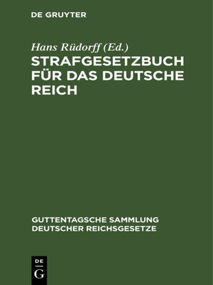cover image of Strafgesetzbuch für das Deutsche Reich